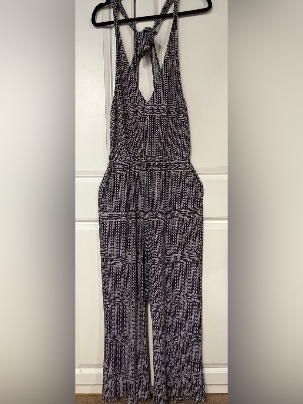 BCBGENERATION Geometric Tribal Print Open Back Jumpsuit